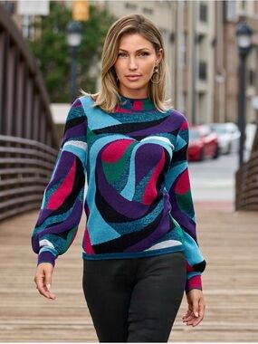 Boston Proper Abstract Jacquard Mock Neck Sweater size M